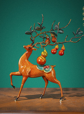 福禄双全摆件玄关装饰生日祝寿寿礼长辈礼物福鹿贺寿礼品工艺品