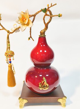 珐琅彩玉兰花葫芦摆件办公室隔断电视柜样板间装饰冰裂纹新中式
