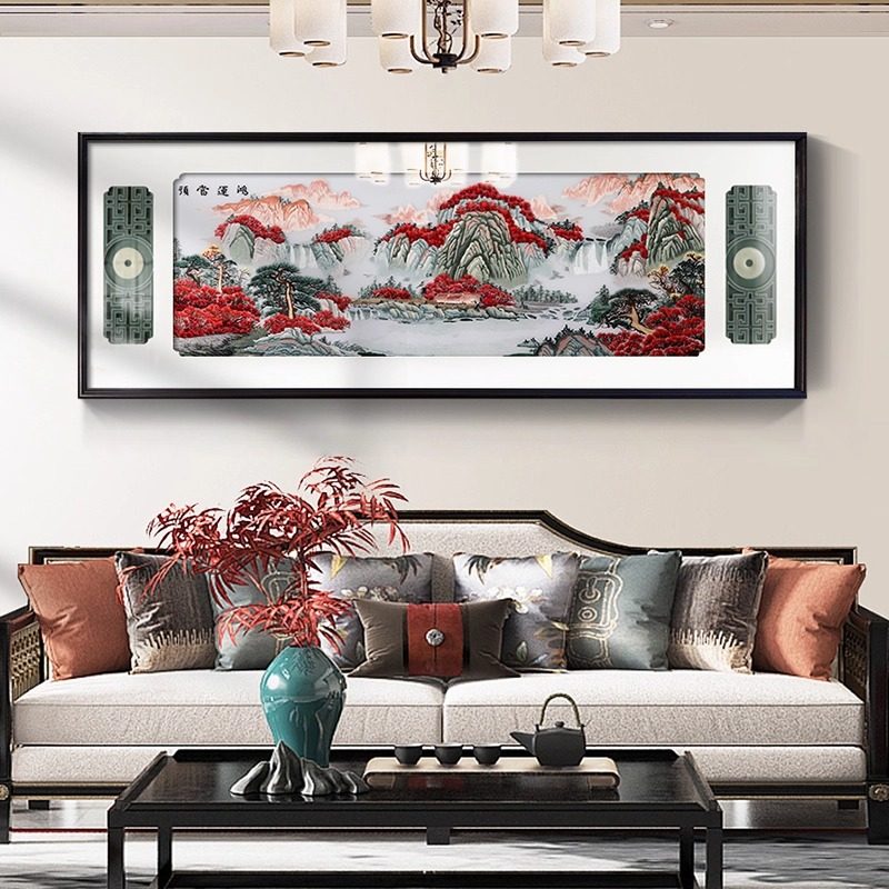 鸿运当头客厅沙发背景墙装饰画新中式高端高档大气纯手工苏绣挂画,家居饰品,现代装饰画,淘宝优惠券,粉丝福利购,淘宝优惠卷