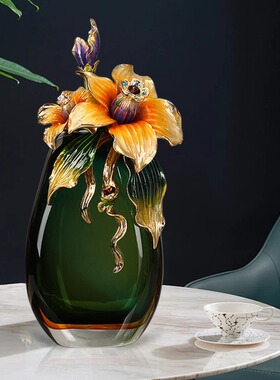 轻奢珐琅彩玻璃花瓶摆件客厅电视柜酒柜玄关插花装饰乔迁新居礼品