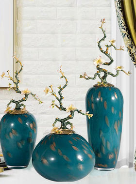 欧式珐琅彩花瓶美式水晶玻璃玄关摆件客厅电视柜高档家居软装饰品