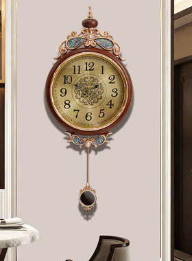 轻奢金属贝壳客厅酒店挂钟卧室挂墙时钟圆形静音简约钟表石英钟