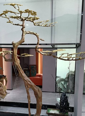 铜艺坊铝迎客松树植物摆件别墅家居客厅样板房大堂全铝摆件装饰品
