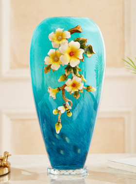 珐琅彩花瓶琉璃摆件玄关桌面床头复古风格客厅新中式插花瓶