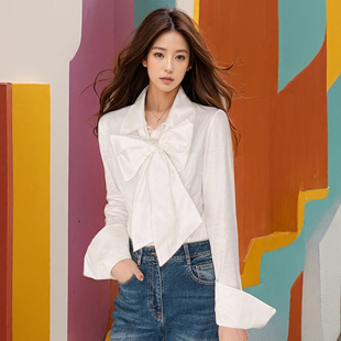 奢牌原厂高支精梳长绒棉白衬衫 饰 可拆卸大蝴蝶结装 ASA累销万件