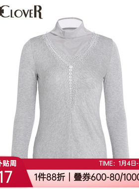 爱慕LA CLOVER兰卡文半高领打底衫蕾丝含羊毛女士保暖上衣LC72JQ2