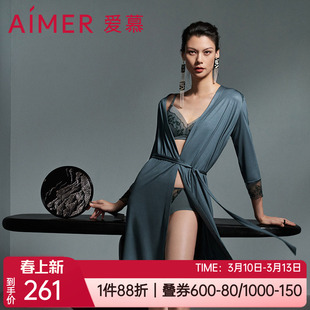 爱慕睡衣女士夏季薄款性感长袖莫代尔中长睡袍家居服AM488791