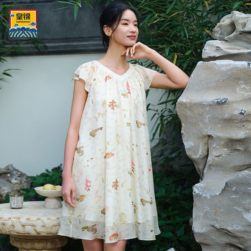 皇锦桑蚕丝女士家居服小飞袖睡裙