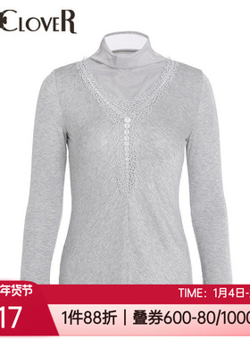 爱慕LA CLOVER兰卡文半高领打底衫蕾丝含羊毛女士保暖上衣LC72JQ2
