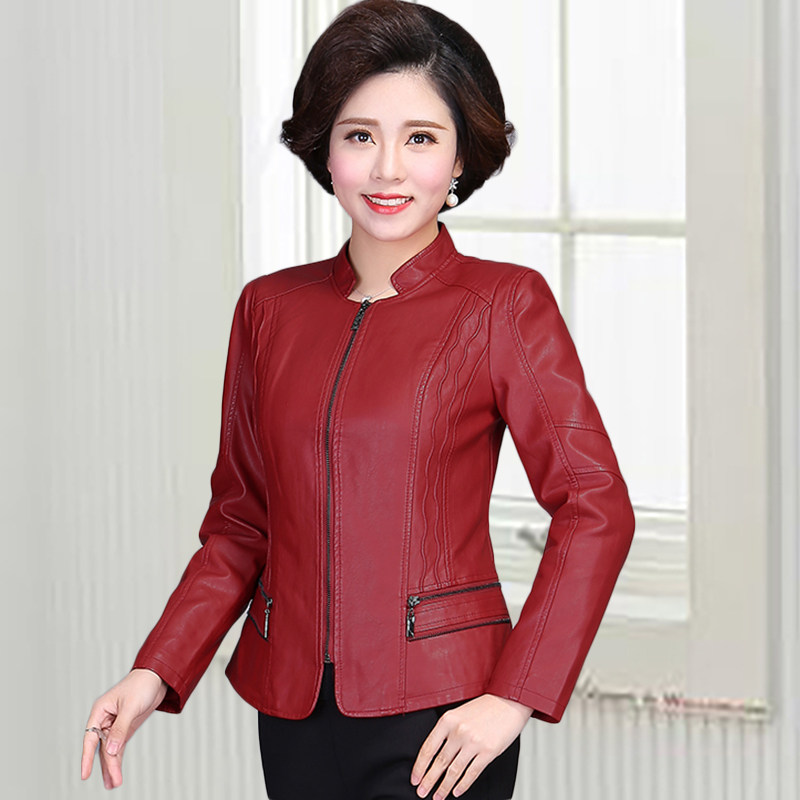 中老年女式春秋季妈妈PU皮衣女装立领外套夹克青年女士修身潮807在类目 女装/女士精品, 皮衣中 - 来自Buy2taobao.com提供专业的淘宝代购服务