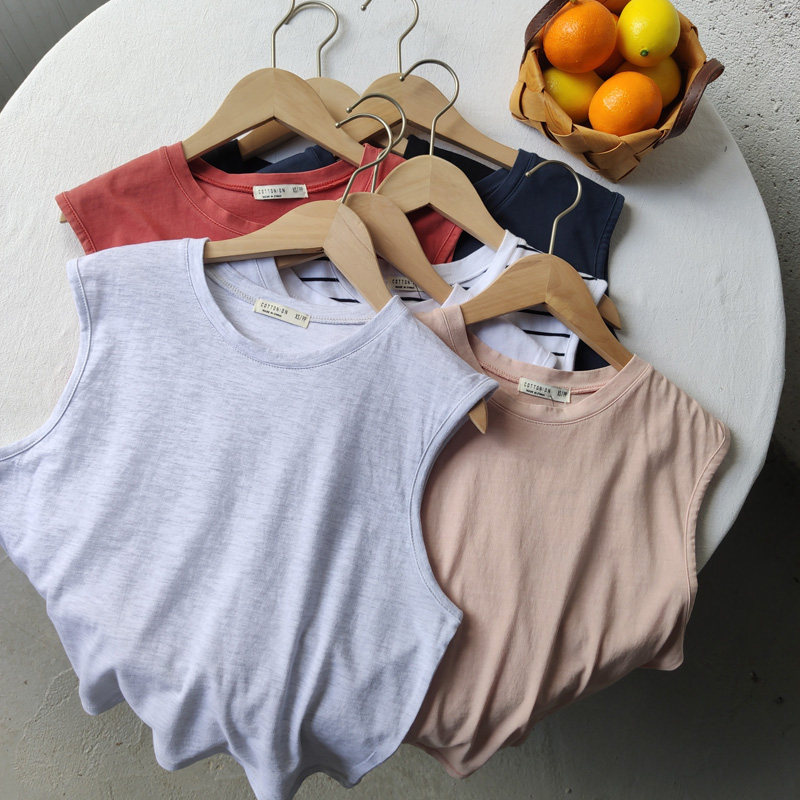 满3件包邮 g465纯棉纯色短款无袖t恤宽松休闲背心式上衣0.09