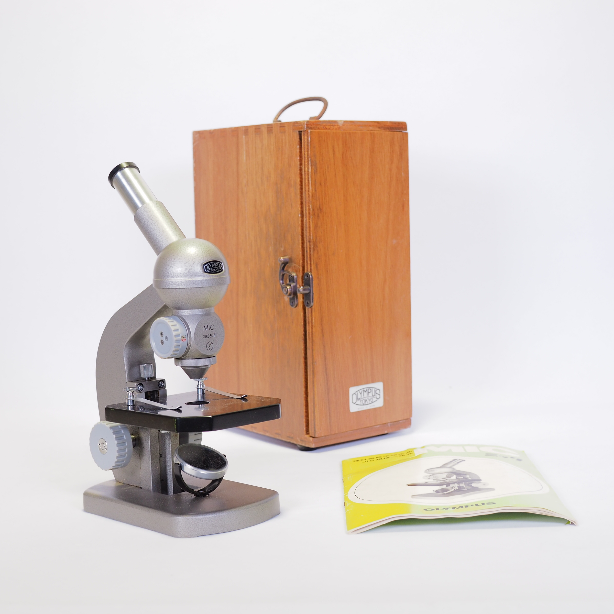 古董奥林巴斯Olympus小号Q版显微镜教学仪器功能ok带箱文旅