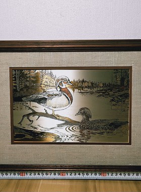 中古1985年西洋古董富兰克林纯银鸳鸯戏水画带钢印证书稀有银画