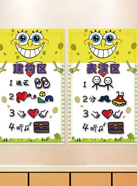 幼儿园墙贴区角进区规则海绵宝宝