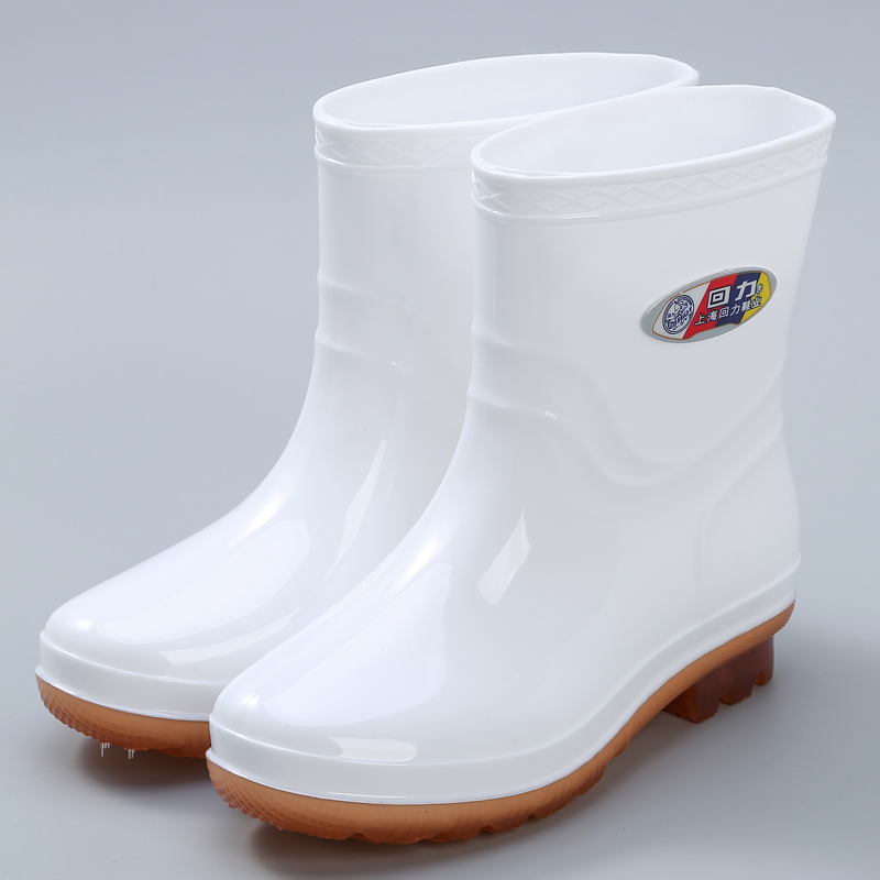 回力男女低帮中高筒白雨水鞋防滑厨房胶鞋食堂劳保雨鞋食品卫生靴