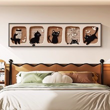 中古风猫咪卧室床头装饰画高级感房间主卧挂画卡通复古儿童房壁画