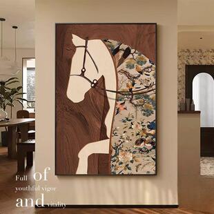 中古风马到功成入户玄关装饰画法式客厅沙发背景墙挂画高级感壁画