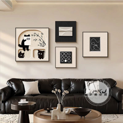 中古风美式猫咪客厅装饰画