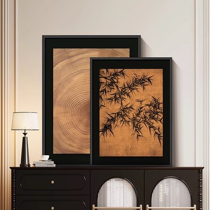 墨竹中古风玄关柜摆件装饰画法式复古客厅挂画宋代美学餐厅墙壁画