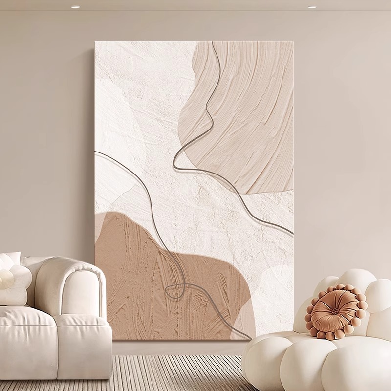简约现代客厅装饰画新款入户玄关沙发背景墙肌理挂画落地抽象壁画图片