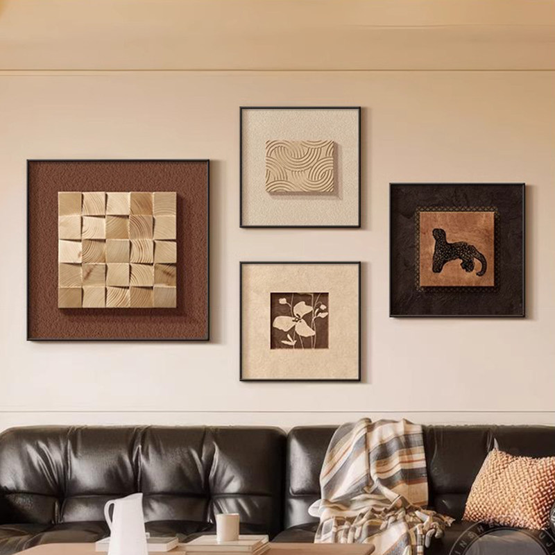 法式中古风客厅装饰画高级感复古沙发背景墙挂画抽象艺术组合壁画