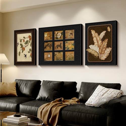 法式复古家大业大客厅三联装饰画