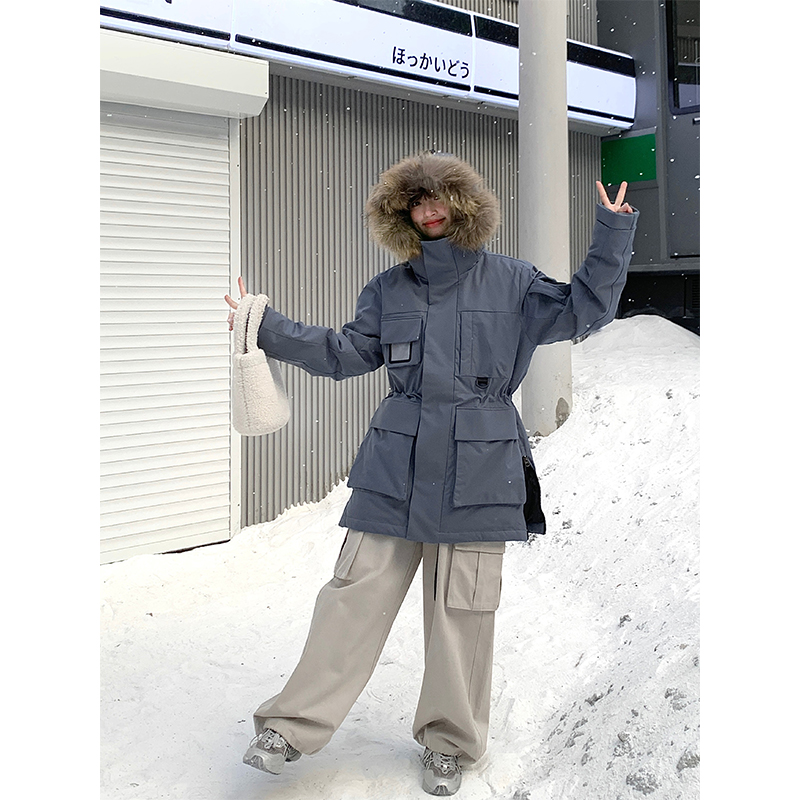 工装风极寒中长款大毛领派克服