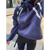 lulu短款 爆款 luqi 连帽半拉链宽松scub舒适感运动上衣秋冬卫衣