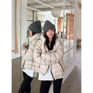 luqi lulu新国标90白鸭绒户外排骨云朵羽绒服女短款休闲连帽运动