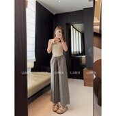 luqi 9分显瘦显高腿长运动通勤休闲 pleat lulu侧压褶阔腿裤 front