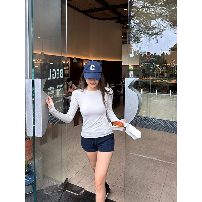 luqilulu隐形口袋修身运动T恤女图片