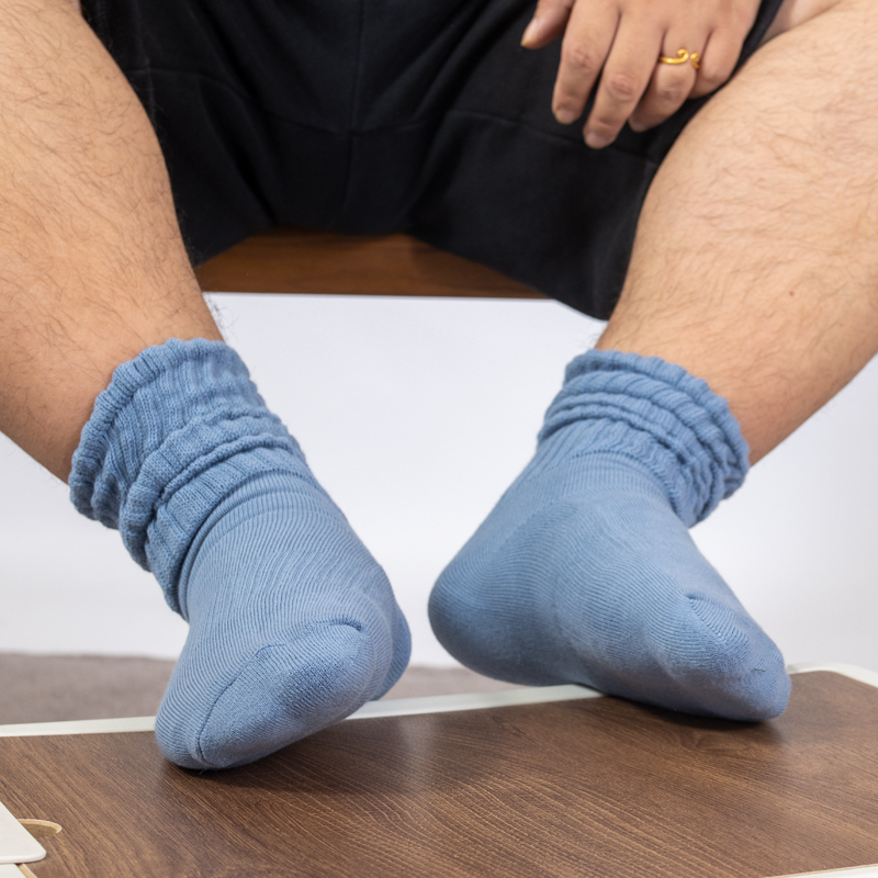 男士中长筒毛巾底运动堆堆长袜