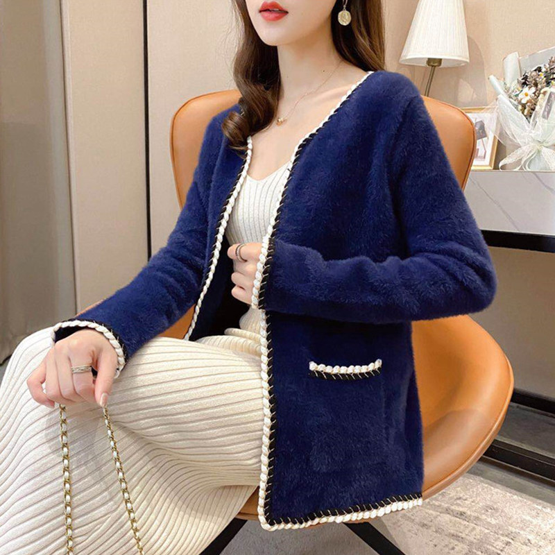 2020年新款秋冬季仿水貂绒外衣女百搭小香宽松毛毛外套女毛衣开衫