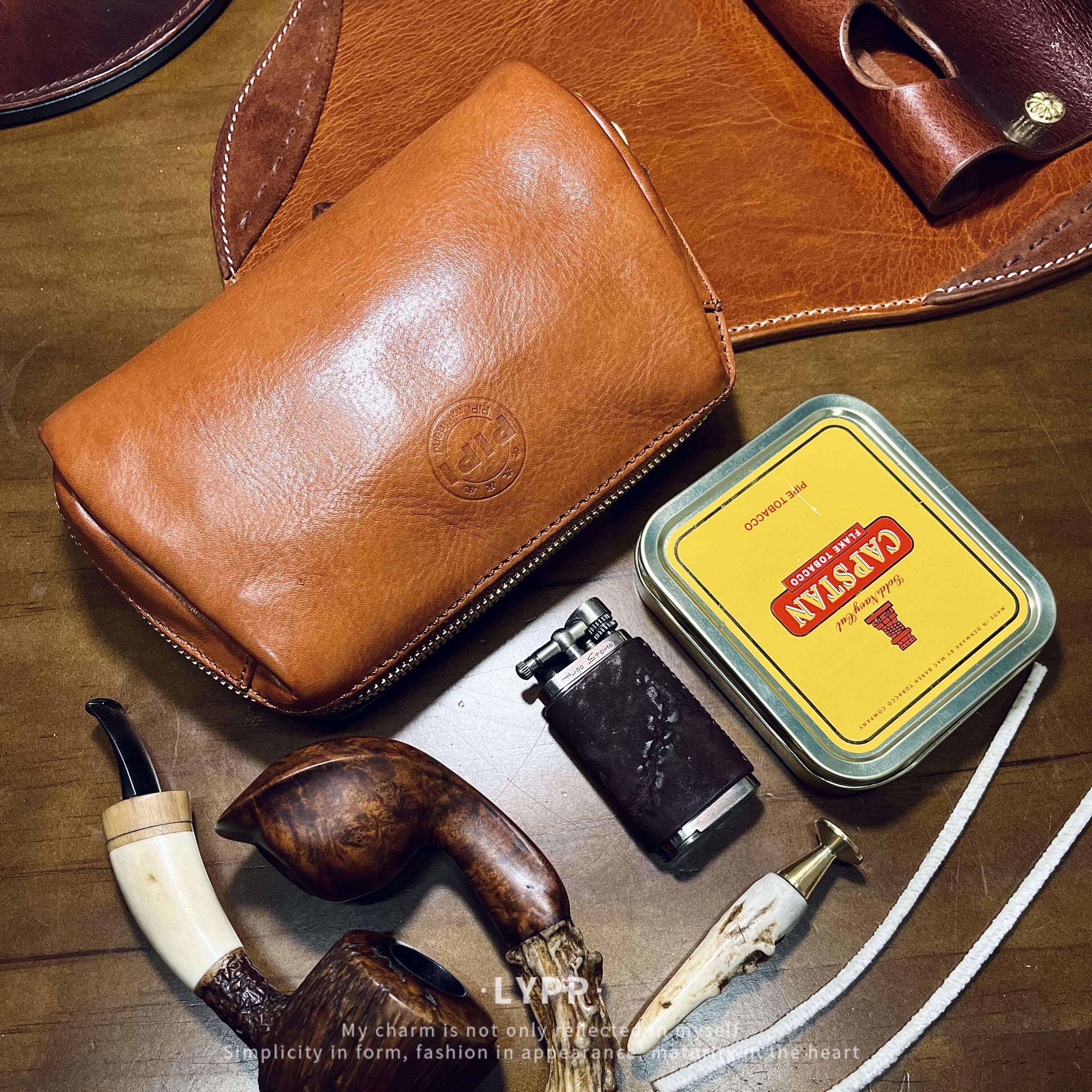 老友皮皮烟斗包真皮多功能收纳包