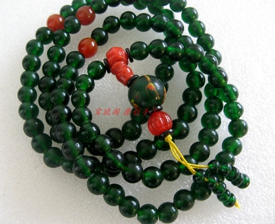 CL123包邮原创深绿色系琉璃珠子手链项链佛串108子10mm