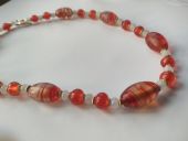 T62宝琉阁原创手工红色缠丝缴胎橄榄枣形老琉璃珠手链项链毛衣链