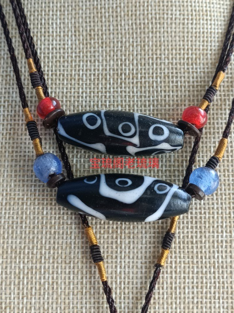 CL187宝琉阁民国手工老琉璃九眼天珠勒子伸缩项链锁骨毛衣链