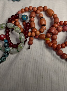 CL118看直播选各色多宝木红老琉璃珠手链一物一拍