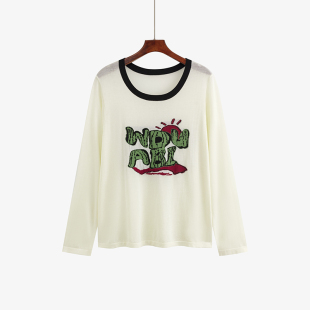 2024秋胖mm宽松针织衫 大码 打底衫 圆领提花字母休闲上衣女长袖 女装