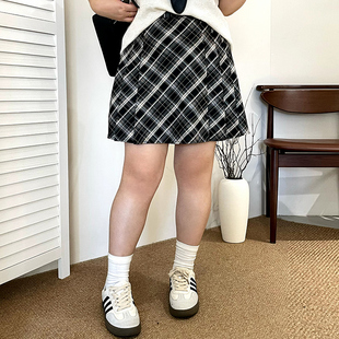 大码女装复古气质格子裙女学院风半裙2025秋季新款胖mm百搭a字裙