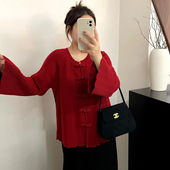 女装 中式 气质盘扣针织衫 大码 女开衫 2026春胖mm显瘦国风上衣23903