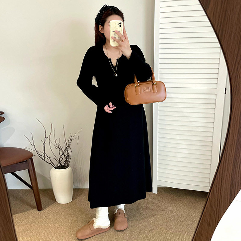 大码女装圆领半开胸毛衣裙女针织裙2025冬季新款胖mm内搭连衣裙,女装/女士精品,毛针织衫,淘宝优惠券,粉丝福利购,淘宝优惠卷