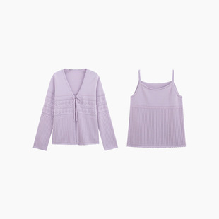 大码女装内搭吊带女镂空开衫针织套装2025秋款胖mm宽松休闲两件套