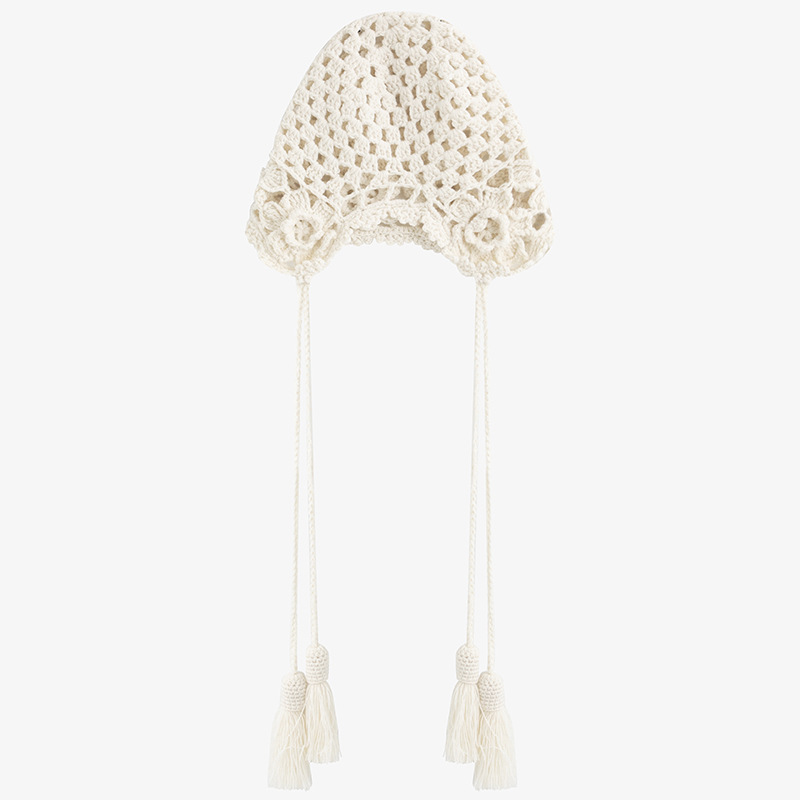 钩织针织帽子女冷帽2025秋冬新款百搭镂空堆堆帽流苏包头帽