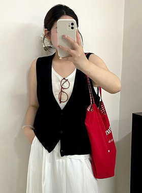 大码女装外搭针织马甲女开衫2026夏款胖mm百搭休闲宽松背心23892
