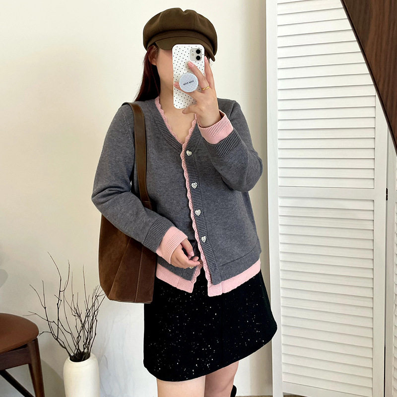 大码女装假两件v领外套女长袖上衣2025秋冬胖mm气质针织开衫,女装/女士精品,毛针织衫,淘宝优惠券,粉丝福利购,淘宝优惠卷