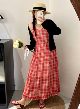 大码女装v领吊带裙女荷叶边连衣裙2026夏款胖mm中长款裙子NL1219