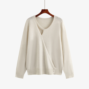 【清仓】设计感不规则上衣女外穿内搭毛衣2024秋款胖mm宽松针织衫
