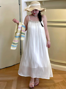 大码女装法式高级感长裙女2025夏季新款胖mm气质度假风吊带连衣裙