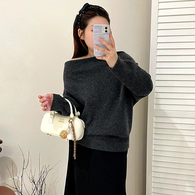 大码女装宽松慵懒感毛衣女一字肩上衣2025冬胖mm打底针织衫,女装/女士精品,毛针织衫,淘宝优惠券,粉丝福利购,淘宝优惠卷